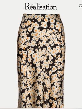 Realisation Par Black, Cream & Yellow Daisy Slip Maxi Skirt